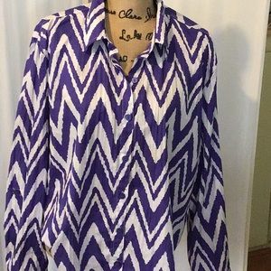 Blue and white blouse  long sleeve button up front